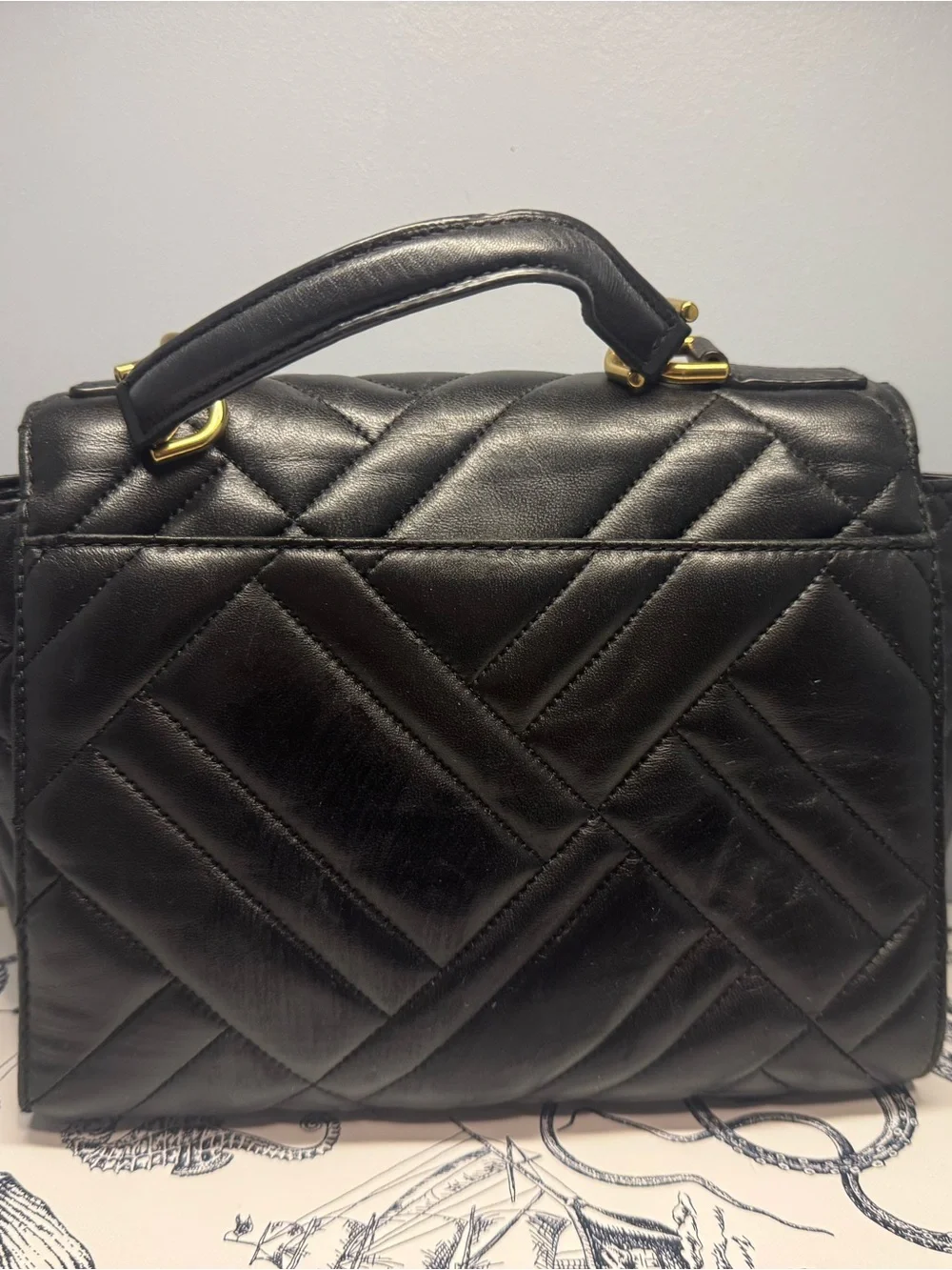 Michael Kors Quilted Black Leather Satchel with Gold Hardware